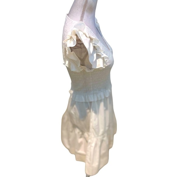 Sea NY white flutter sleeve cotton mini dress tiered skirt smocked bodice sz 4 - Picture 9 of 12